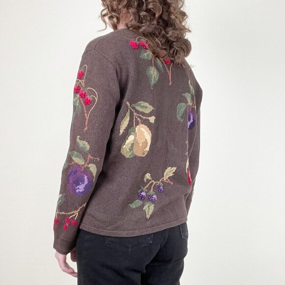 Vintage Novelty Knit Fruit Cardigan Sweater Silk Cotton Whimsical Cottagecore - Picture 4 of 14